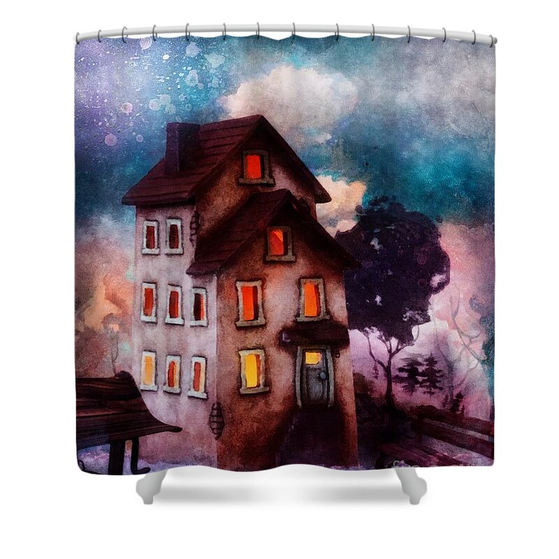 Lilac Hill Shower Curtain featuring the painting Lilac Hill by Mo T