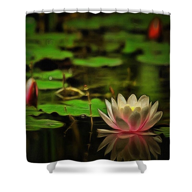 Waterliliy Shower Curtain featuring the digital art Lily Pond by Charmaine Zoe