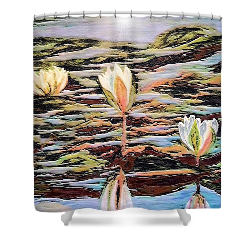 Lily Pond Shower Curtain featuring the digital art Lily Pond by Diana Chason