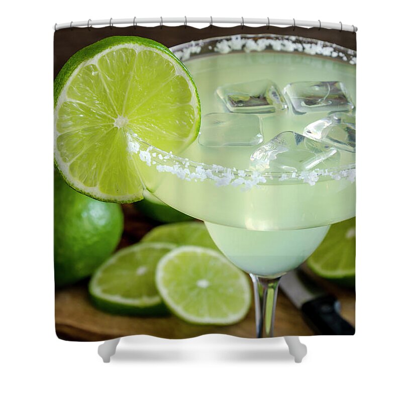 Hawthorne Strainer Shower Curtain featuring the photograph Lime Margarita Drink by Teri Virbickis