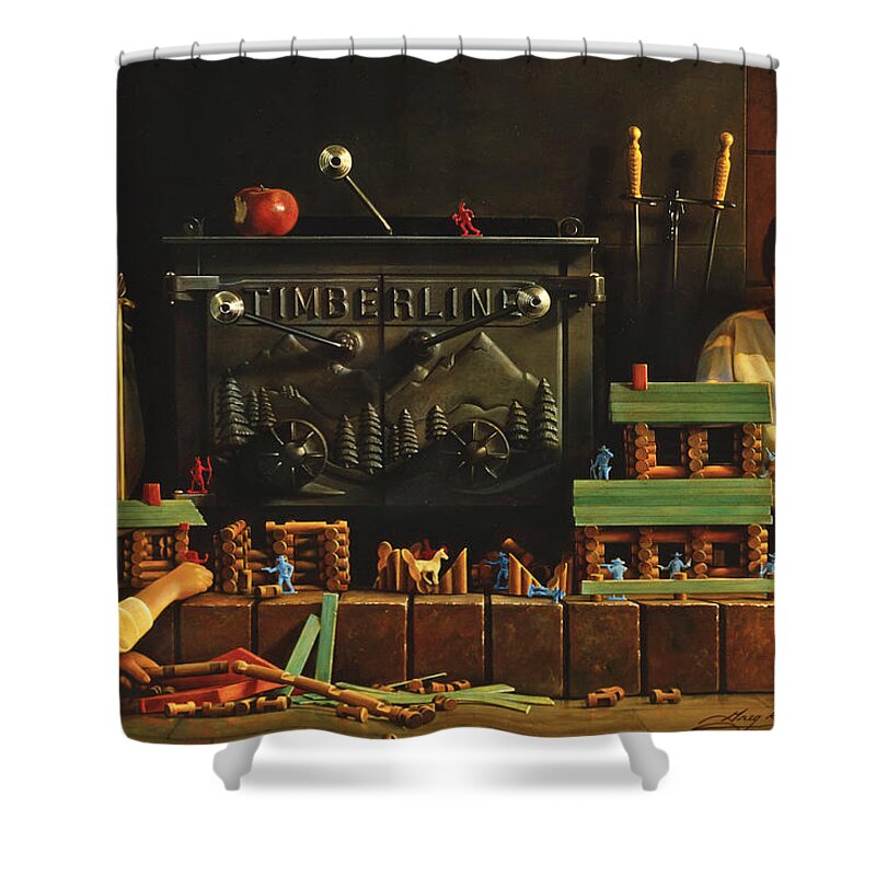 Fireplace Shower Curtain featuring the painting Lincoln Logs by Greg Olsen