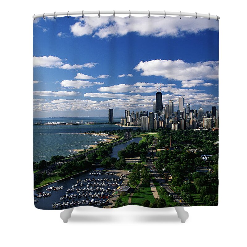 Photography Shower Curtain featuring the photograph Lincoln Park And Diversey Harbor by Panoramic Images