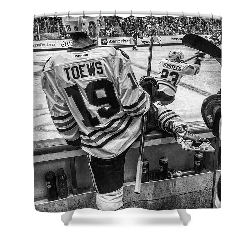 Hockey Shower Curtain featuring the photograph Line Change by Tom Gort