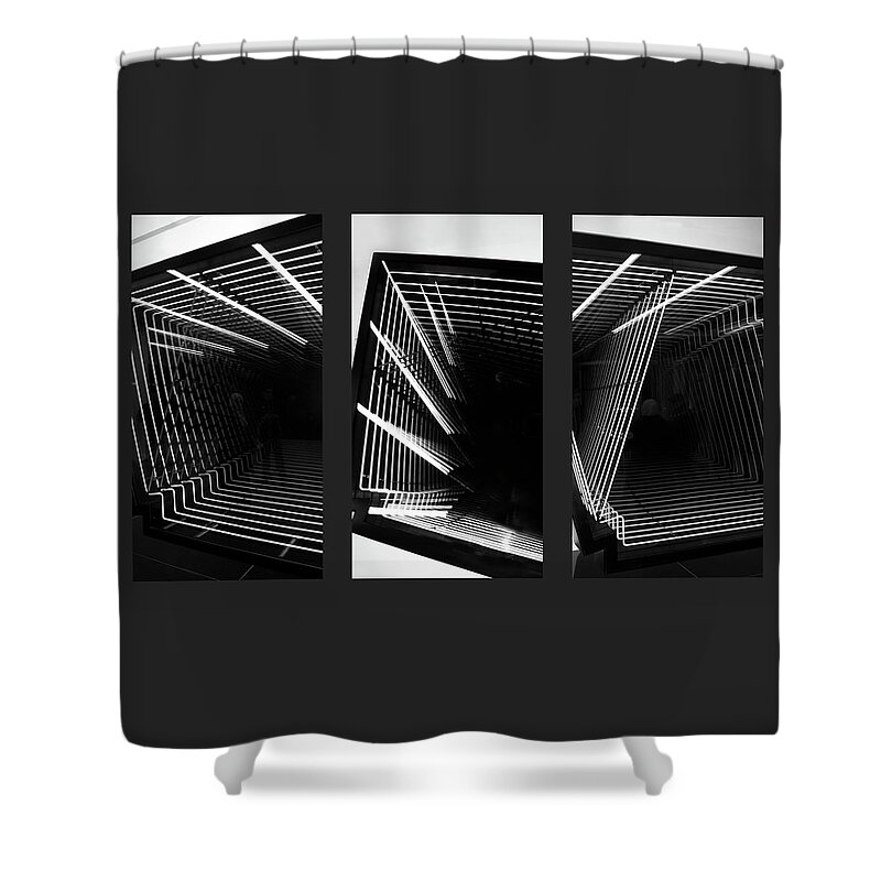 Monochrome Shower Curtain featuring the photograph Lines of Light Triptych by Jessica Jenney