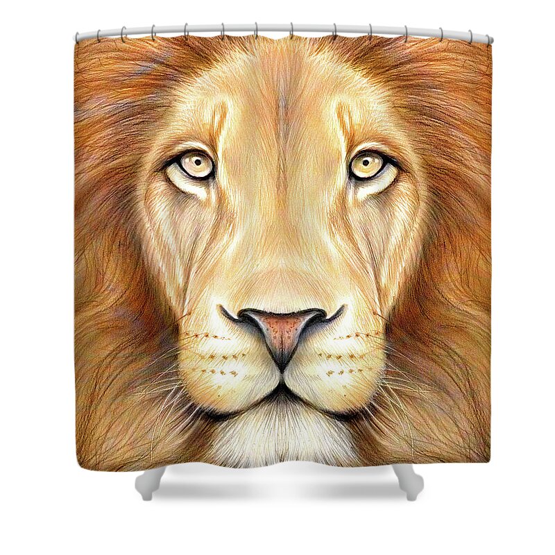 Lion Head Shower Curtain featuring the drawing Lion Head in Color by Greg Joens