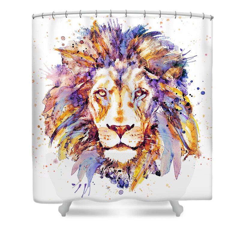 Lion Shower Curtain featuring the painting Lion Head by Marian Voicu