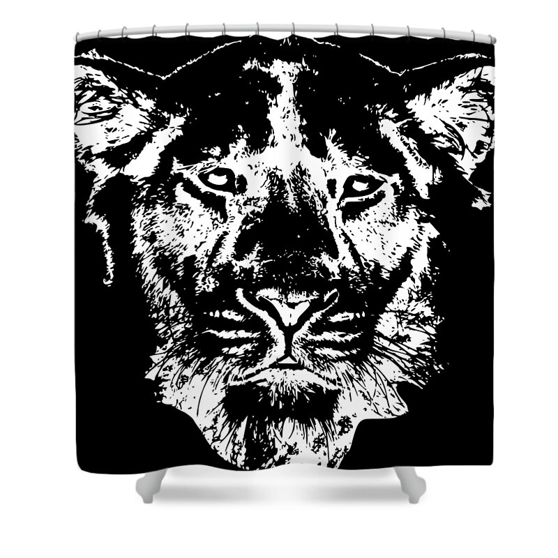 Lion-head Shower Curtain featuring the digital art Lion Head by Piotr Dulski