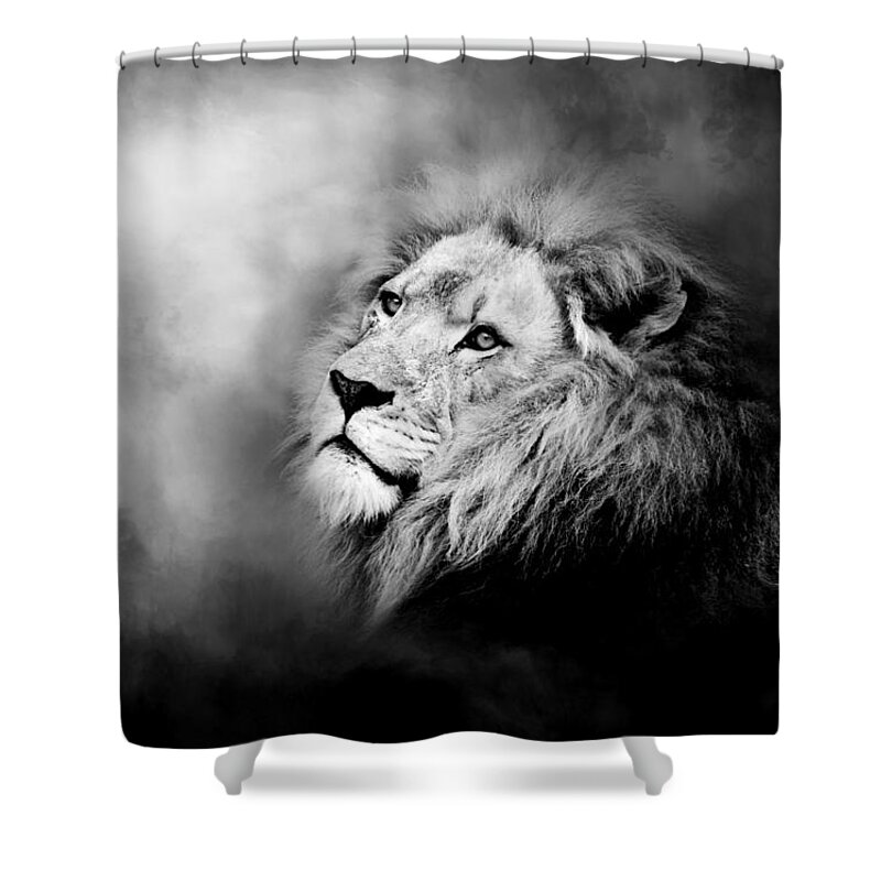 Lion Shower Curtain featuring the photograph Lion - Pride Of Africa II - Tribute To Cecil in Black and White by Michelle Wrighton