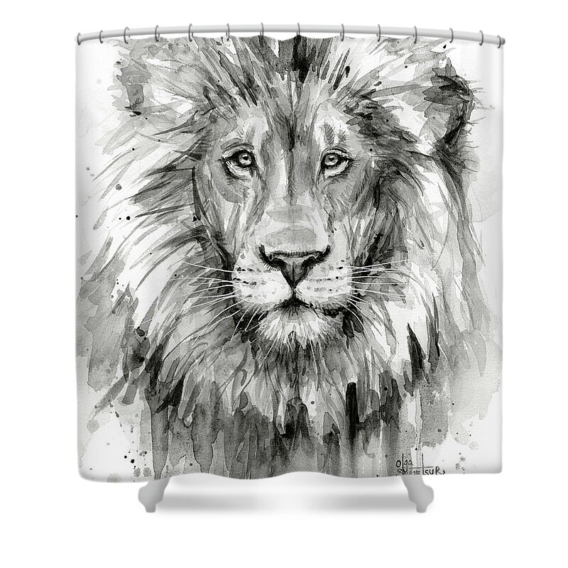 Lion Shower Curtain featuring the painting Lion Watercolor by Olga Shvartsur