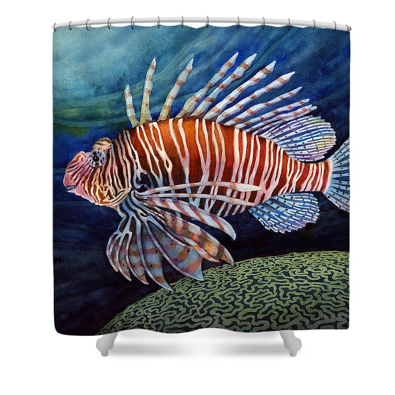 Lionfish Shower Curtain featuring the painting Lionfish by Hailey E Herrera