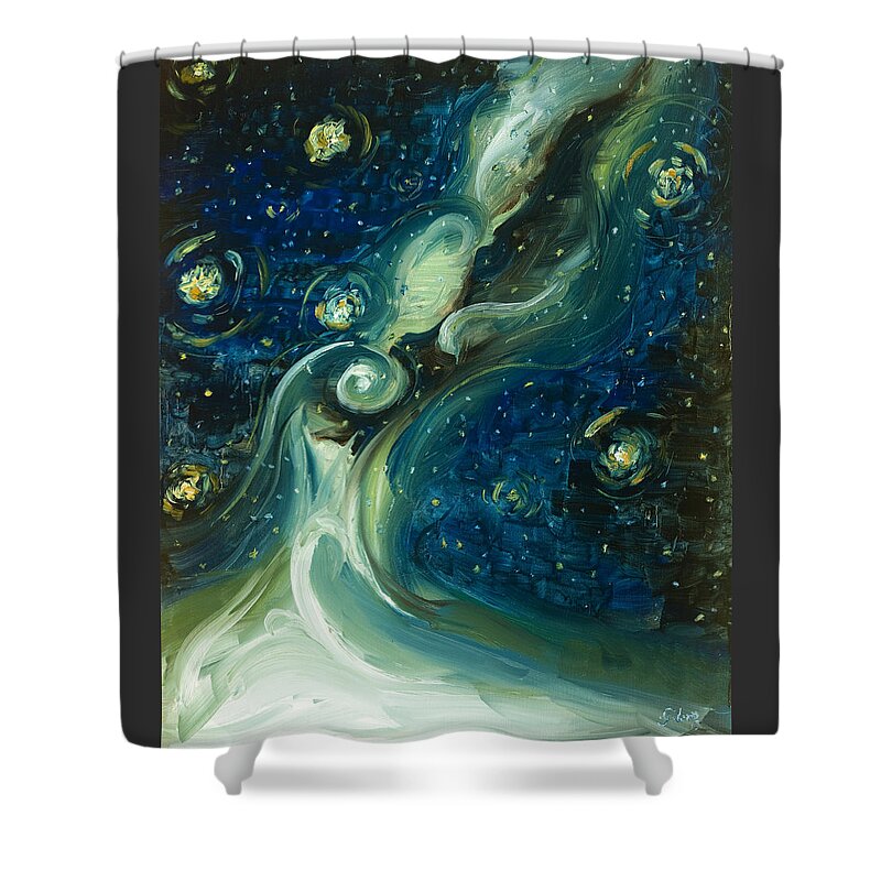 Milky Way Shower Curtain featuring the painting Liquid Galaxy by Carlos Flores