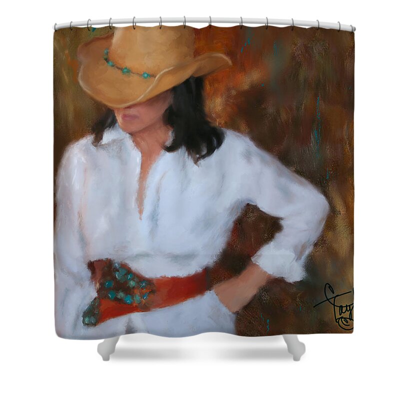 Cowgirl Shower Curtain featuring the painting Liquid Turquoise by Colleen Taylor
