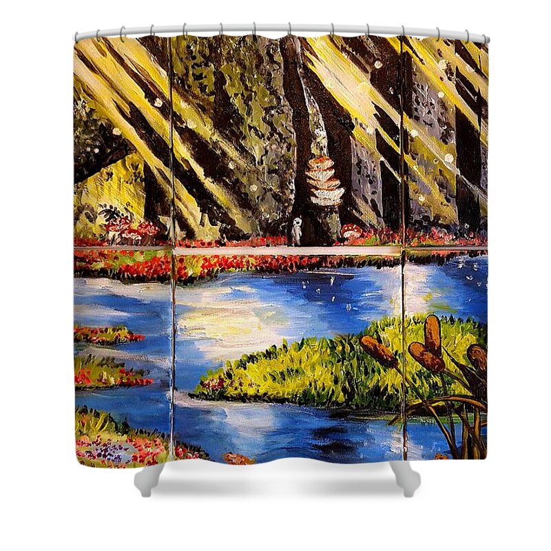 Landscape Shower Curtain featuring the painting Lisas Neck of the Woods by Alexandria Weaselwise Busen