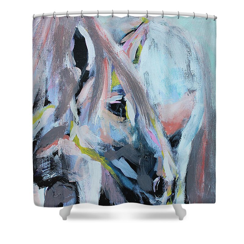 Horse Shower Curtain featuring the painting Listen by Claudia Schoen