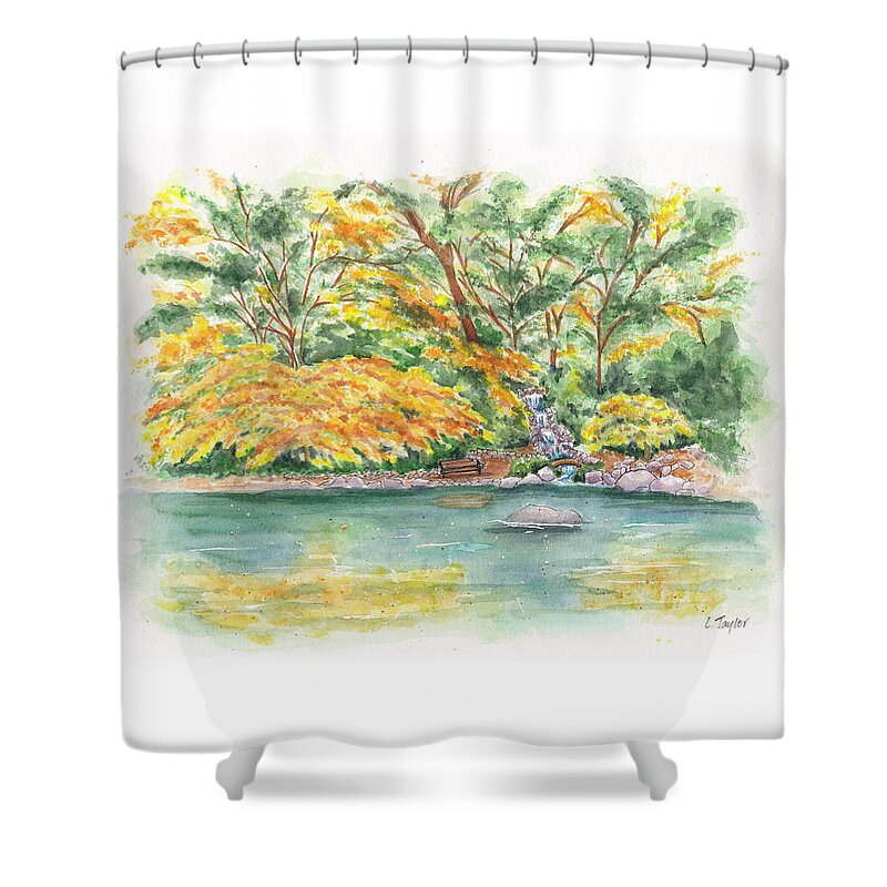 Lithia Park Shower Curtain featuring the painting Lithia Park Reflections by Lori Taylor