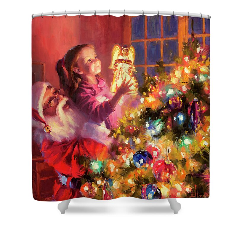 Christmas Shower Curtain featuring the painting Little Angel Bright by Steve Henderson
