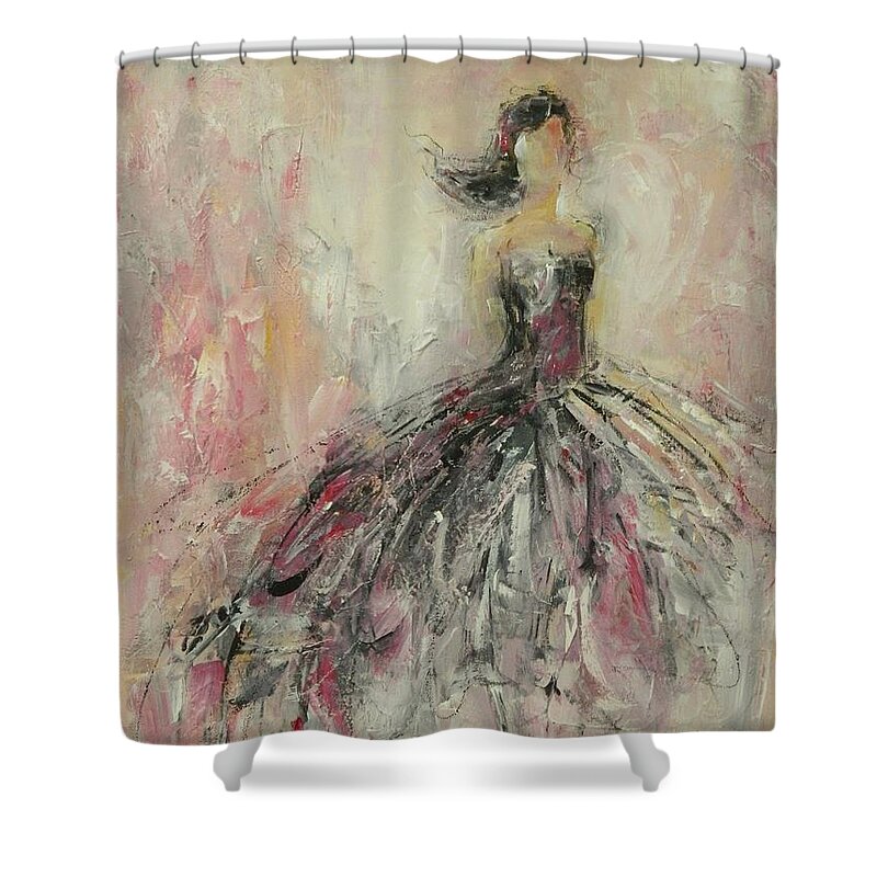 Woman Shower Curtain featuring the painting Little Black Dress by Dan Campbell