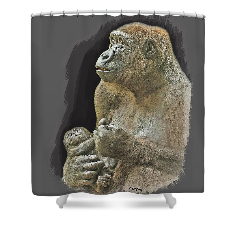 Gorilla Shower Curtain featuring the digital art Little Blessing by Larry Linton