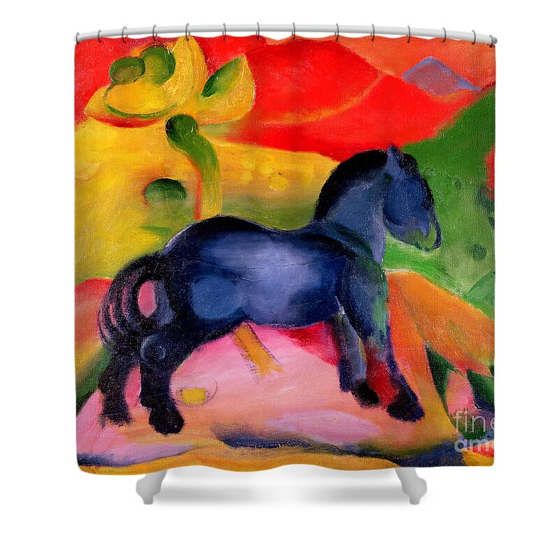 Franz Marc Shower Curtain featuring the painting Little Blue Horse by Franz Marc