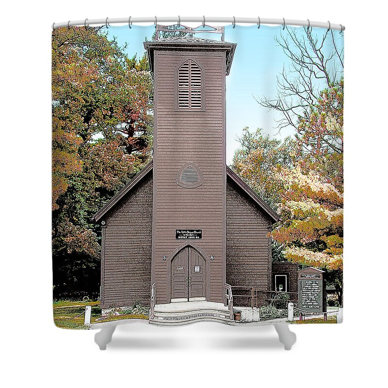 Little Brown Church Shower Curtain featuring the mixed media Little Brown Church by Greg Joens