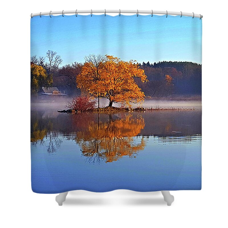 Clouds Shower Curtain featuring the photograph Little Cedar Lake by Phil Koch