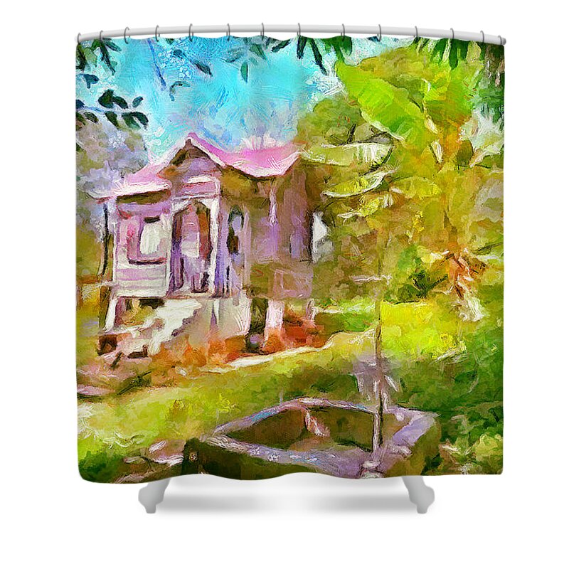 House Shower Curtain featuring the painting Caribbean Scenes - Little Country House by Wayne Pascall