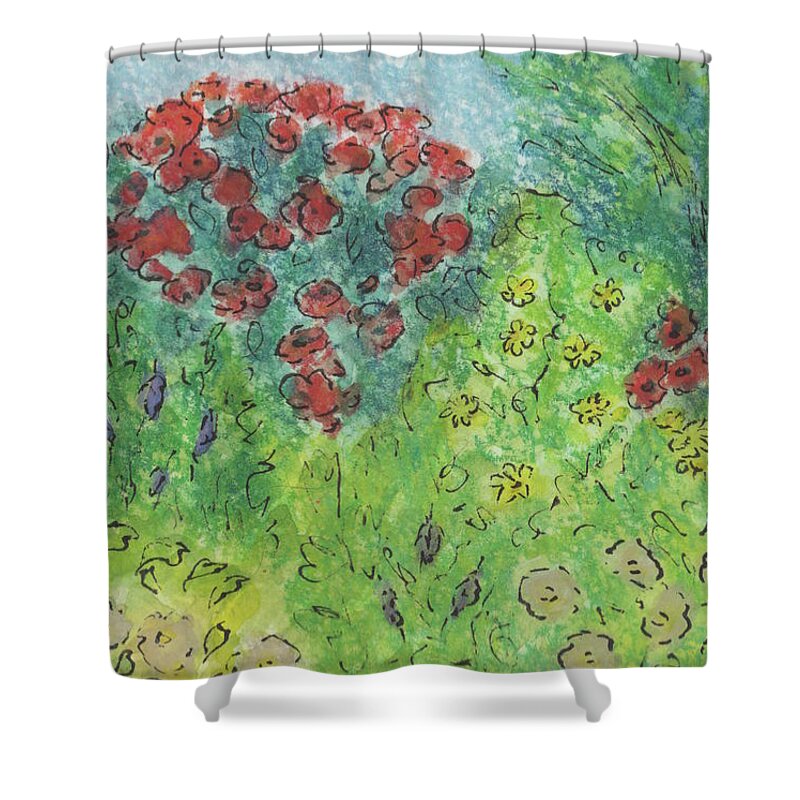 Watercolor Shower Curtain featuring the painting Little Garden by Marcy Brennan