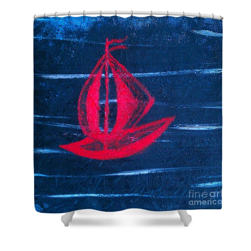 Little Red Boat Shower Curtain featuring the painting Little Red Boat by Jacqueline McReynolds