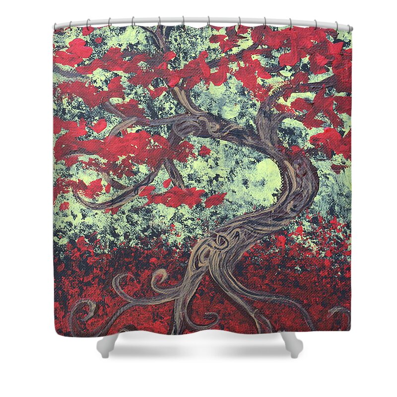 Red Tree Shower Curtain featuring the painting Little Red Tree Series 3 by Stefan Duncan