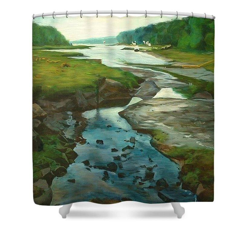 River Shower Curtain featuring the painting Little River Gloucester by Claire Gagnon