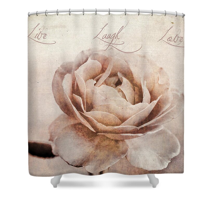  Aged Shower Curtain featuring the photograph Live Laugh Love by Darren Fisher
