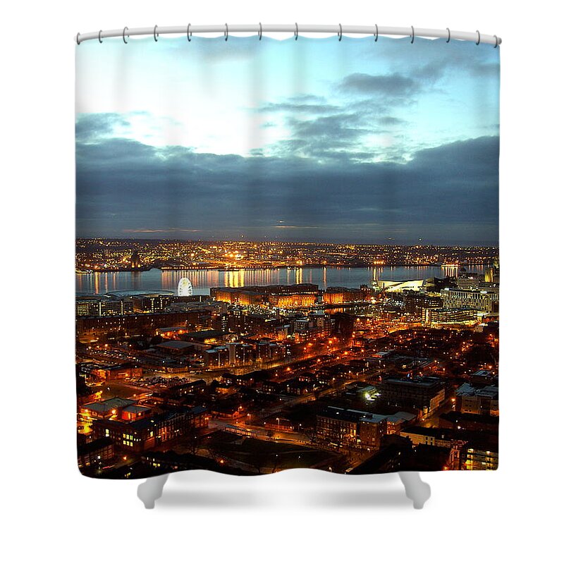 Liverpool Shower Curtain featuring the photograph Liverpool City and River Mersey by Steve Kearns
