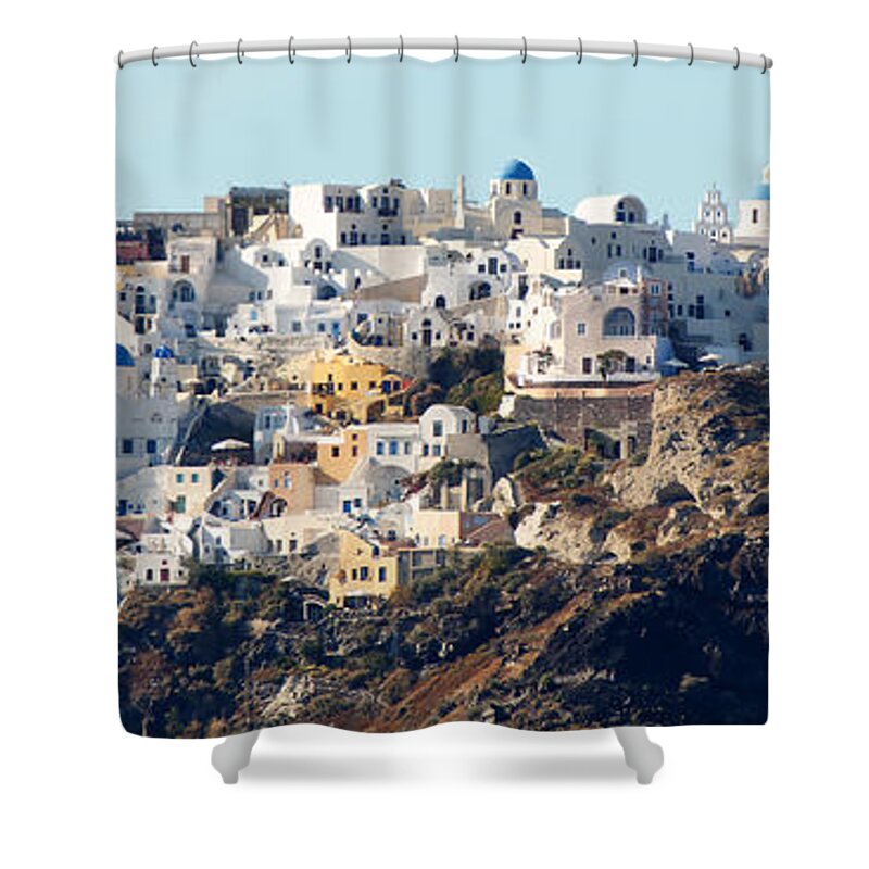 Darin Volpe Architecture Shower Curtain featuring the photograph Living on the Edge -- Oia, Santorini by Darin Volpe