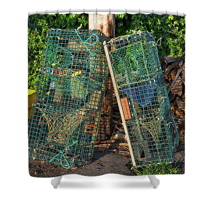 Maine Shower Curtain featuring the photograph Lobster Pots - Perkins Cove - Maine by Steven Ralser