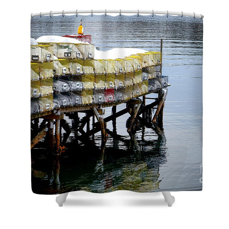 Maine Shower Curtain featuring the photograph Lobster Traps in Winter by Olivier Le Queinec