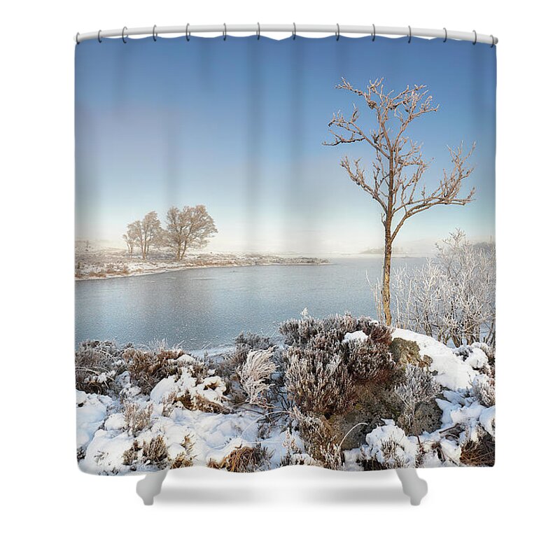 Glencoe Shower Curtain featuring the photograph Loch Ba Winter by Grant Glendinning