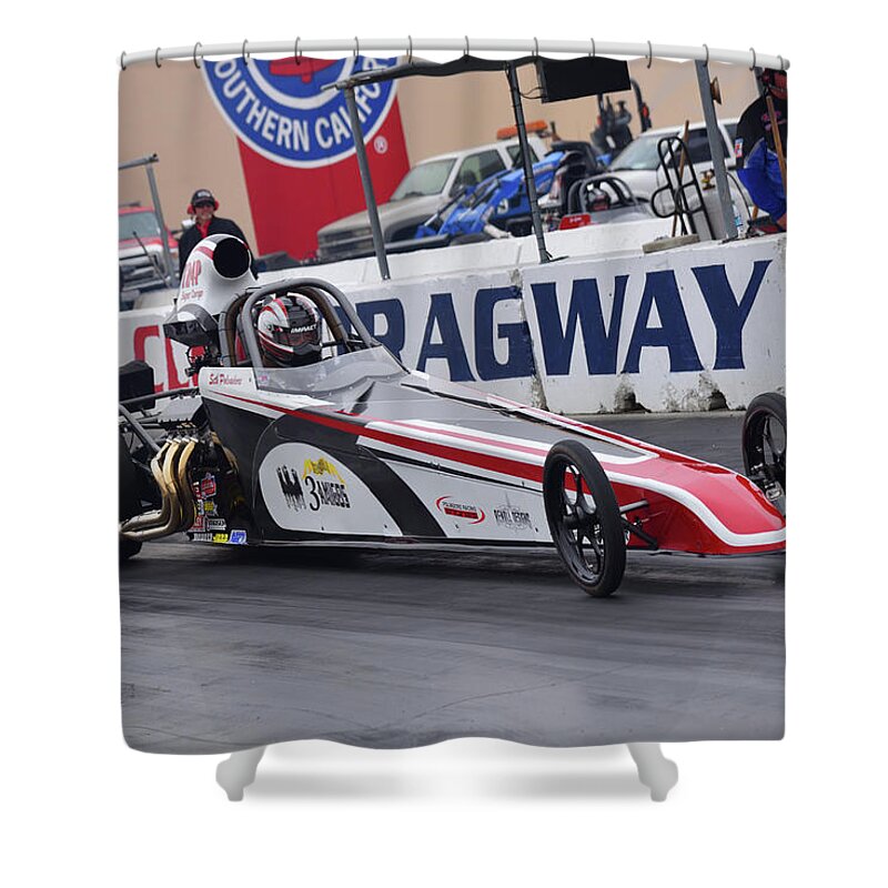 Auto Club Drag Way Shower Curtain featuring the photograph Lodrs 002 by Richard J Cassato