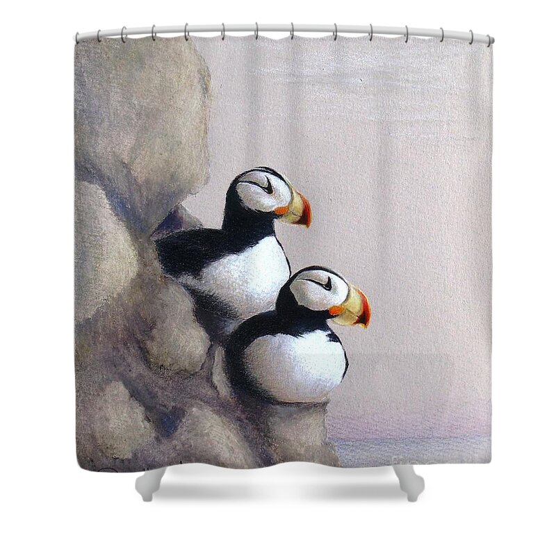 Phyllis Howard Shower Curtain featuring the drawing Lofty View by Phyllis Howard