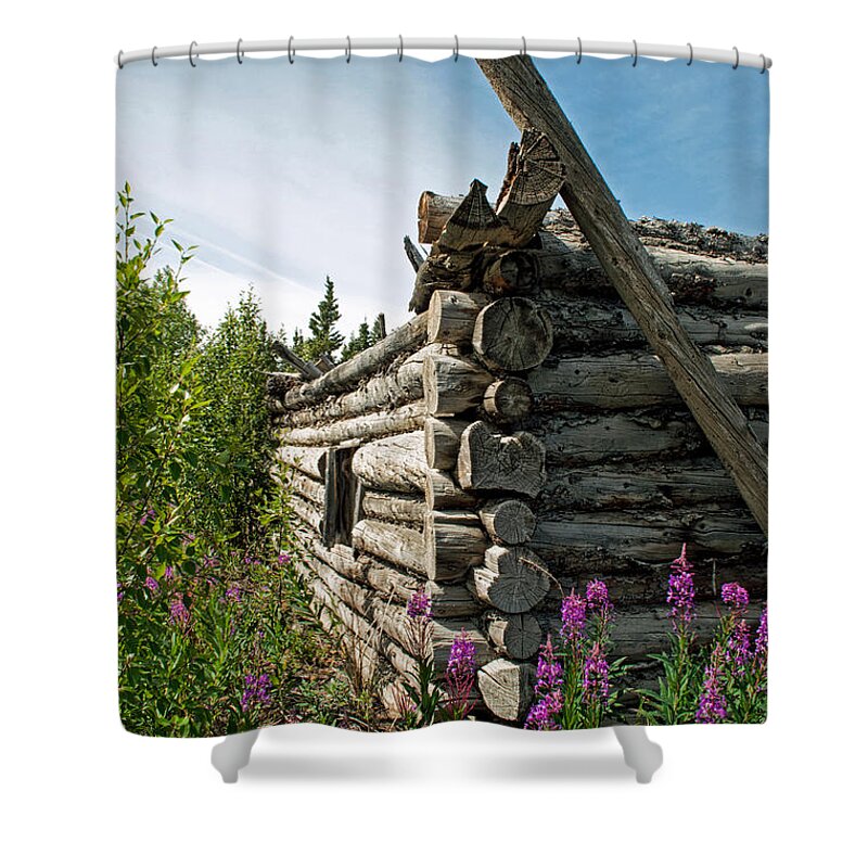 State Of Disrepair Shower Curtain featuring the photograph Log Construction by Cathy Mahnke
