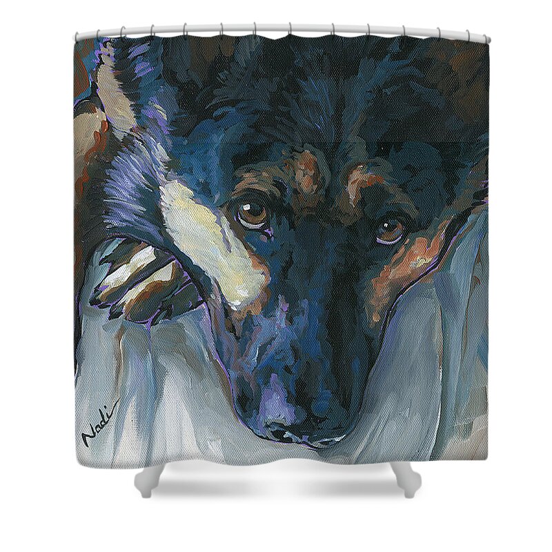 German Shepherd Dog Shower Curtain featuring the painting Logan by Nadi Spencer
