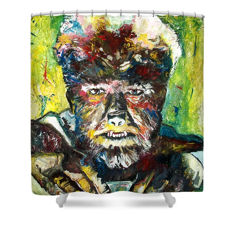 Lon Shower Curtain featuring the painting Lon Chaney Jr - Werewolf by Marcelo Neira