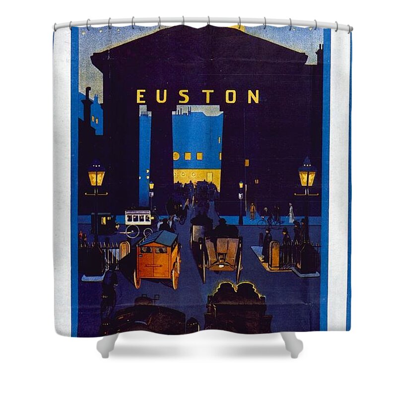 London Shower Curtain featuring the mixed media London and North Western Railway - Night Trains - Retro travel Poster - Vintage Poster by Studio Grafiikka