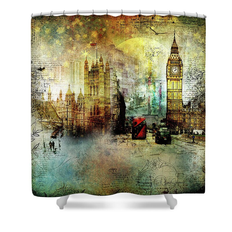 London Shower Curtain featuring the digital art London Lights by Nicky Jameson