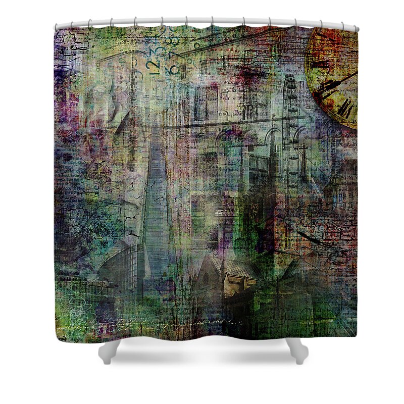 London Shower Curtain featuring the digital art London - Story of Spires by Nicky Jameson