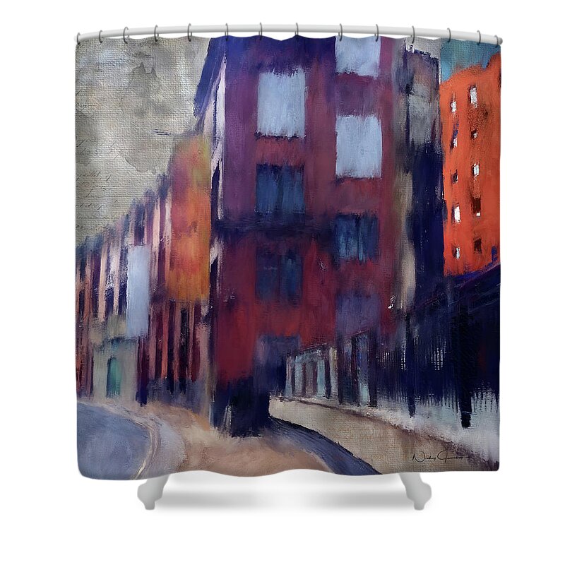 London Shower Curtain featuring the digital art London Urban Industrial by Nicky Jameson