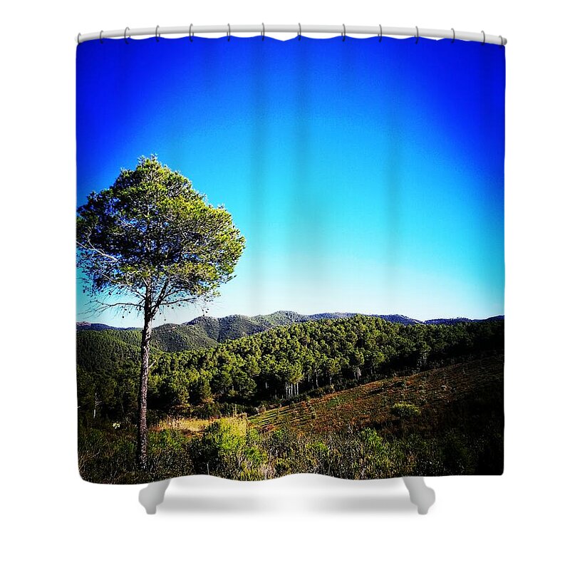 Landscape Shower Curtain featuring the photograph Lone farmer by Jarek Filipowicz