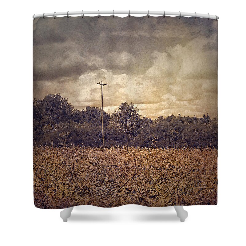 Photography Shower Curtain featuring the photograph Lone Telephone Pole In Autumn Field by Melissa D Johnston
