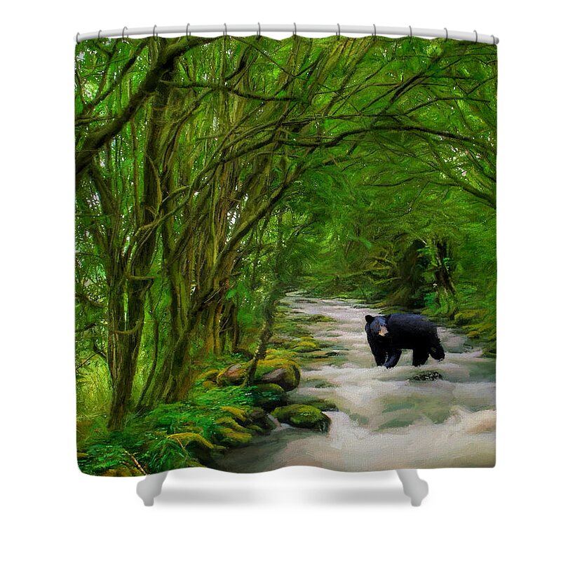 Bear Shower Curtain featuring the painting Lonely Hunter by Steven Richardson