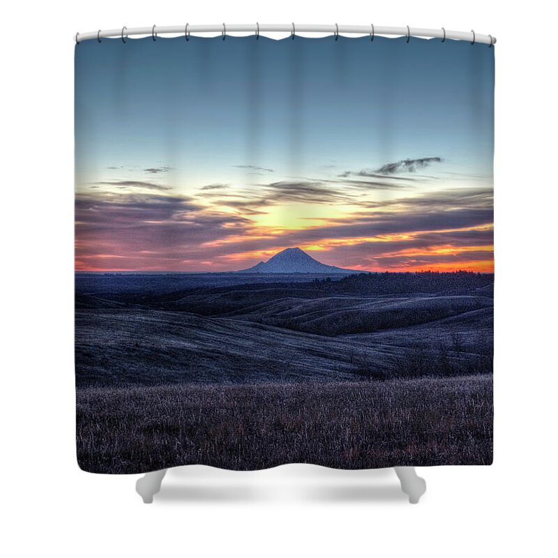 Bear_butte Shower Curtain featuring the photograph Lonely Mountain Sunrise by Fiskr Larsen