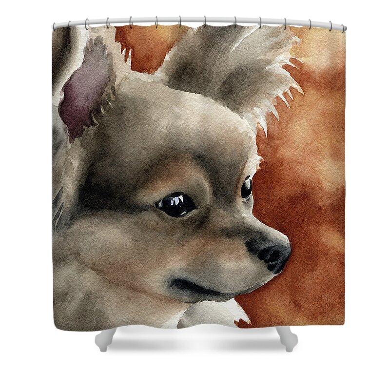 Long Coat Shower Curtain featuring the painting Long Coat Chihuahua by David Rogers